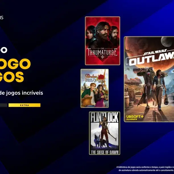 🎮 O catálogo do PS Plus de maio veio pesado! A Sony confirmou a chegada de grandes jogos como **Star Wars Outlaws** e **Red Dead Redemption 2**, a...