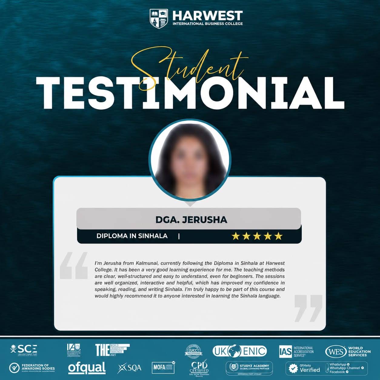 STUDENT TESTIMONIAL DIPLOMA IN SINHALA