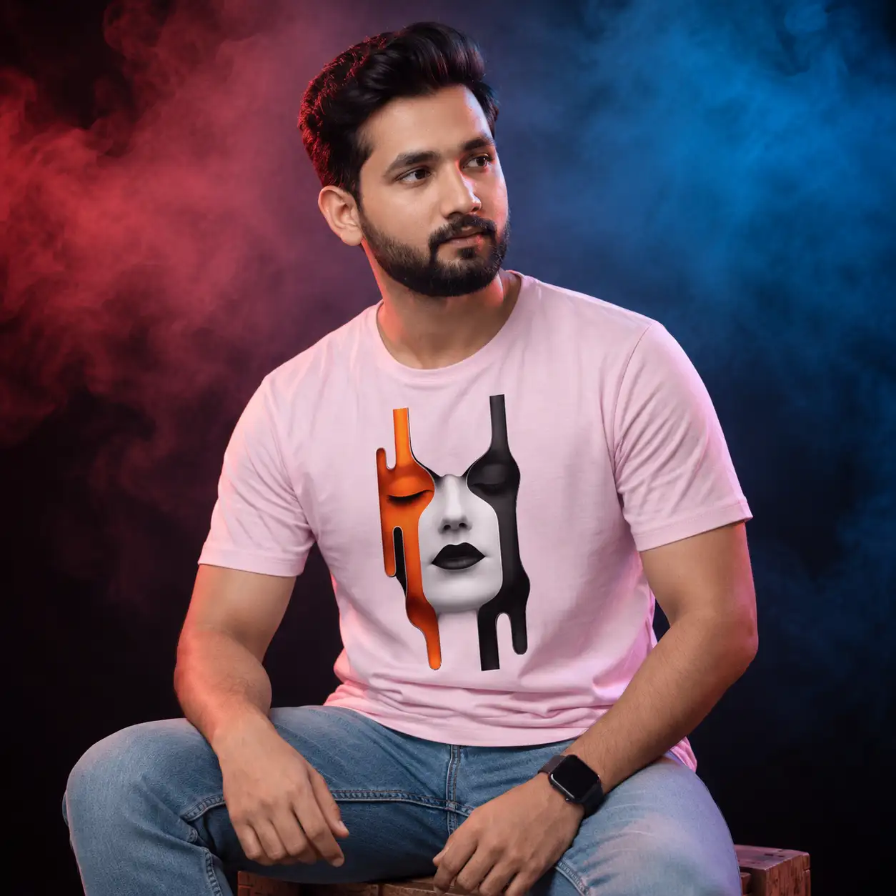 Drip Face Graphic Men’s T-Shirt | Stretch Streetwear - Light Baby Pink