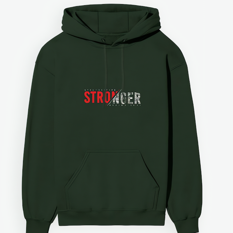 Stronger Graphic Hoodie | Unisex Premium 300 GSM Cotton Winter Hoodie - Olive Green