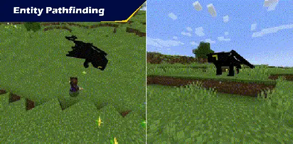 A gif displaying the default entity pathfinding on the left, and the revised / improved on the right