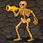 skeleton with a trumpet logo