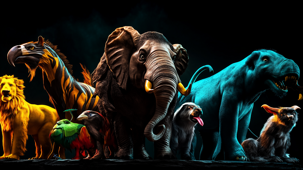 Fantasy menagerie with exotic magical creatures