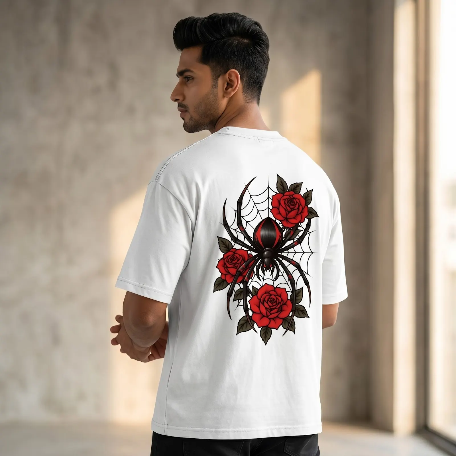 Black Widow Spider Oversized T-Shirt – 240 GSM Heavyweight 100% Cotton Streetwear Tee