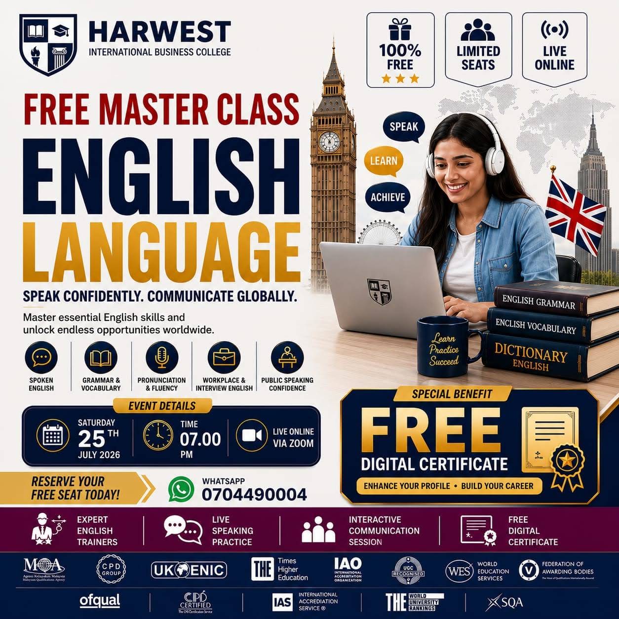 FREE ONE-DAY ENGLISH LANGUAGE MASTER CLASS 