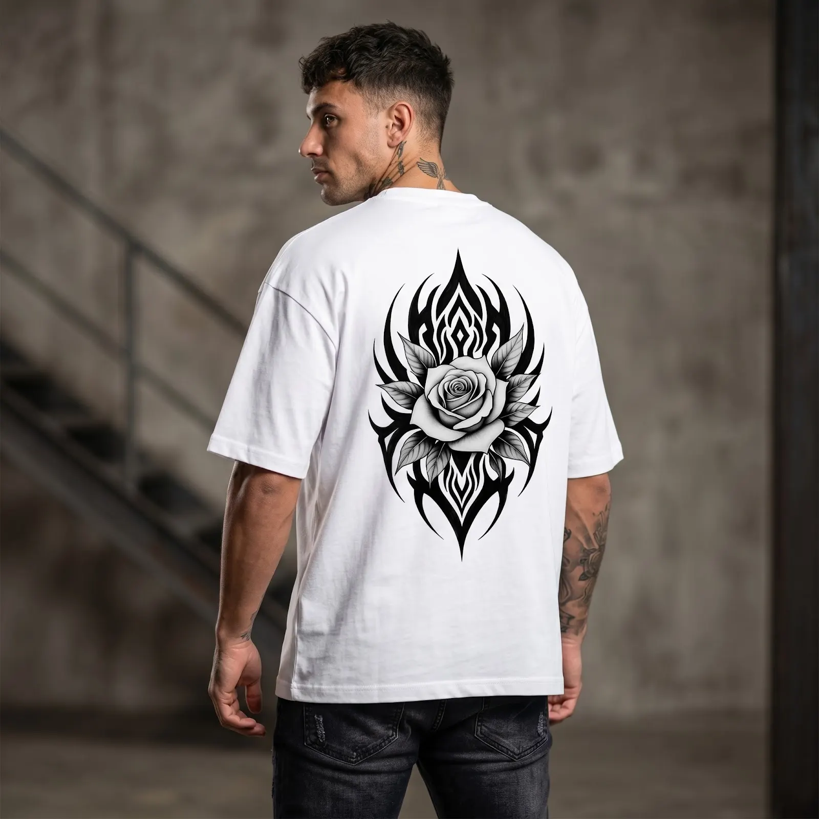 Tribal Rose Oversized T-Shirt – 100% Cotton 240 GSM Graphic Tee