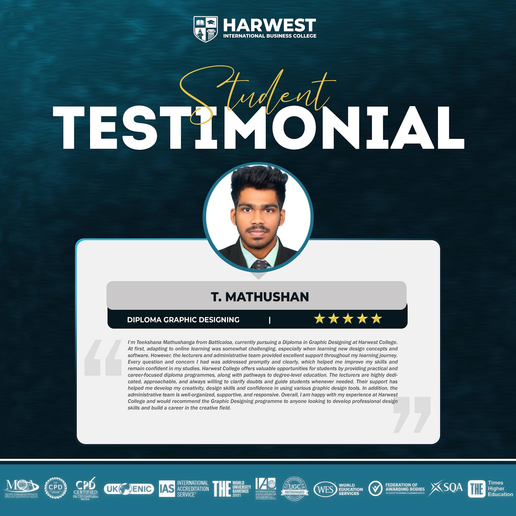 STUDENT TESTIMONIAL DIPLOMA IN GRAPHIC DESIGNING
