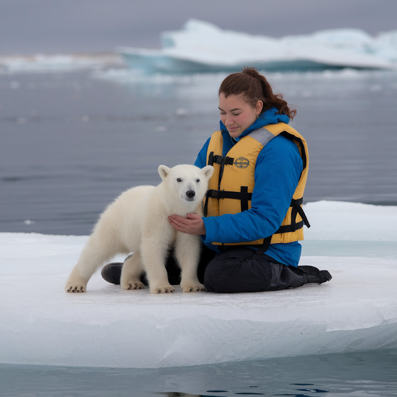 The smart wolf called the kind old man to rescue the injured polar bear caught in old barbed wire