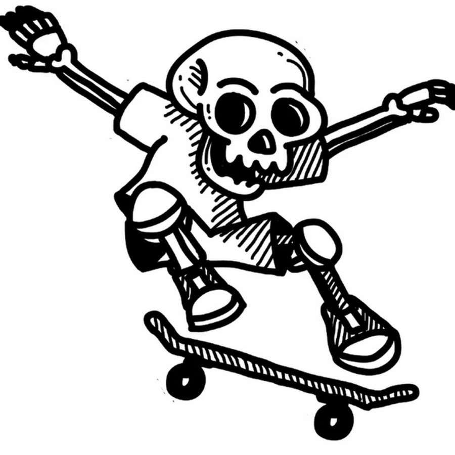 Тату скелет на скейте