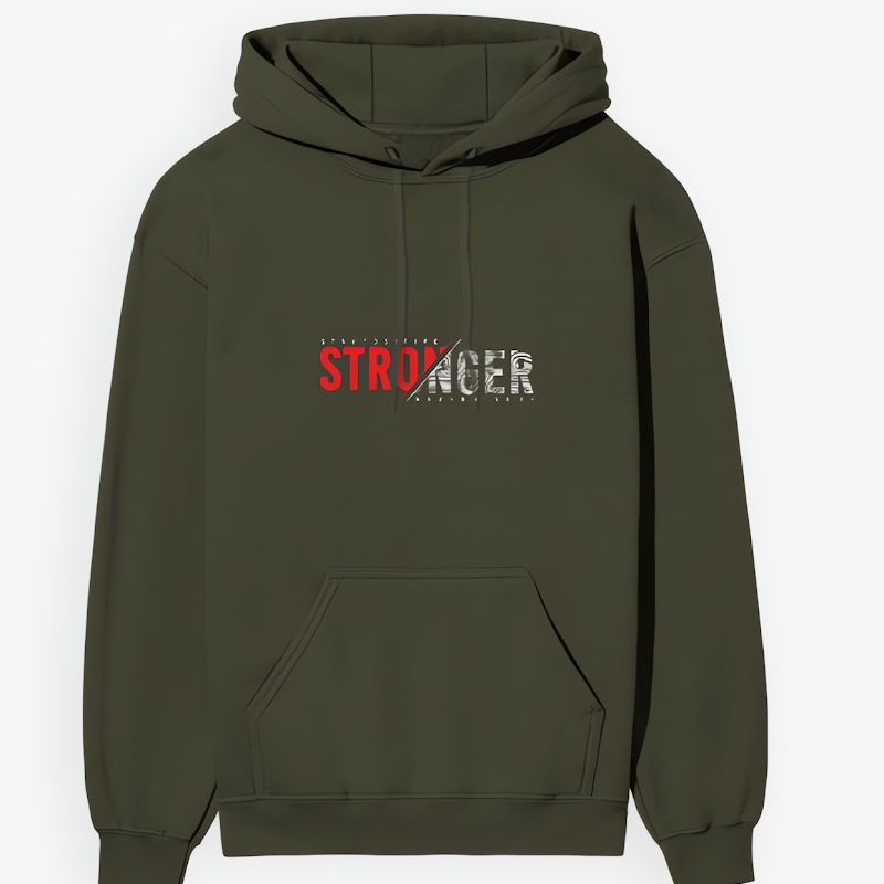 Stronger Graphic Hoodie | Unisex Premium 300 GSM Cotton Winter Hoodie - Bottle Green