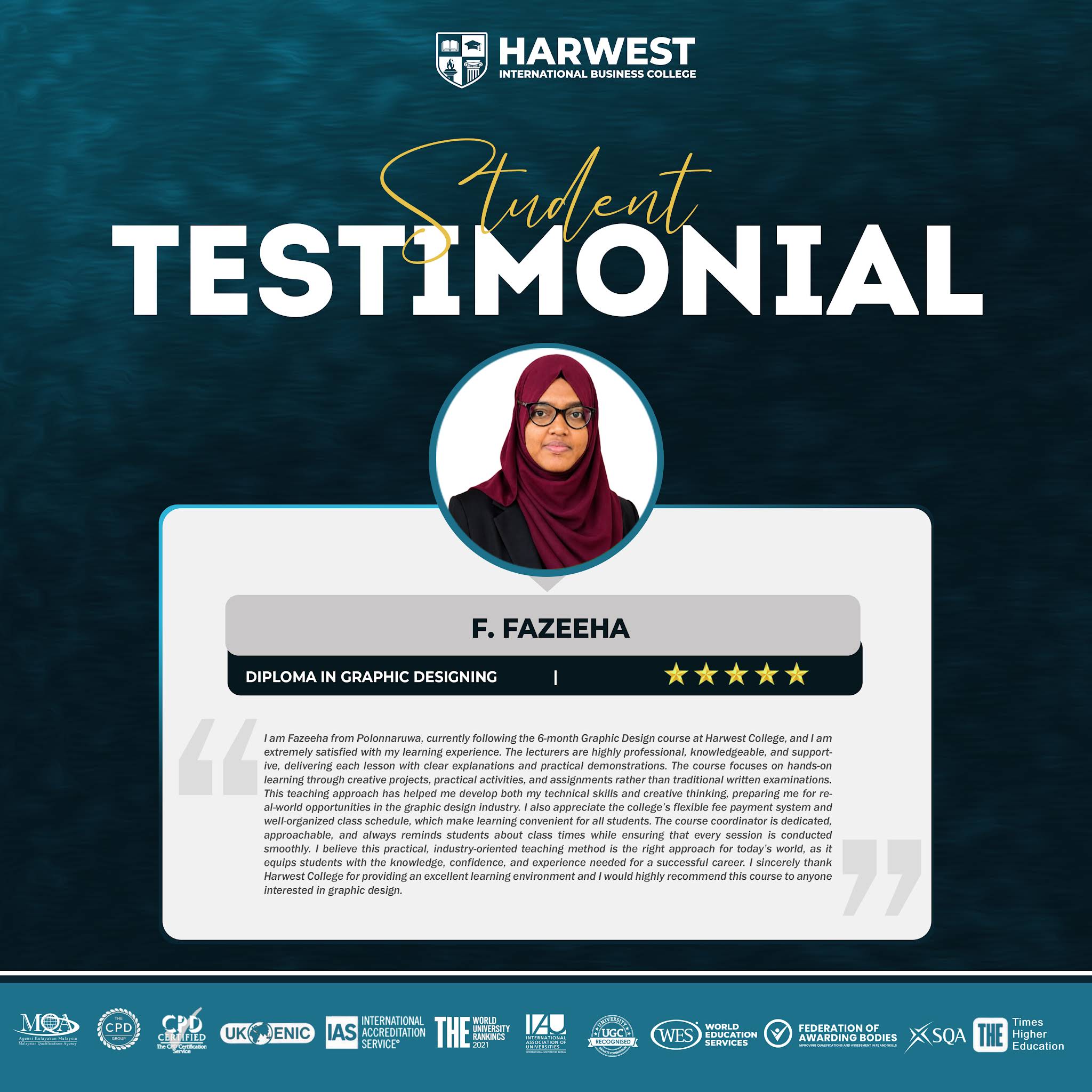 STUDENT TESTIMONIAL DIPLOMA IN GRAPHIC DESIGNING
