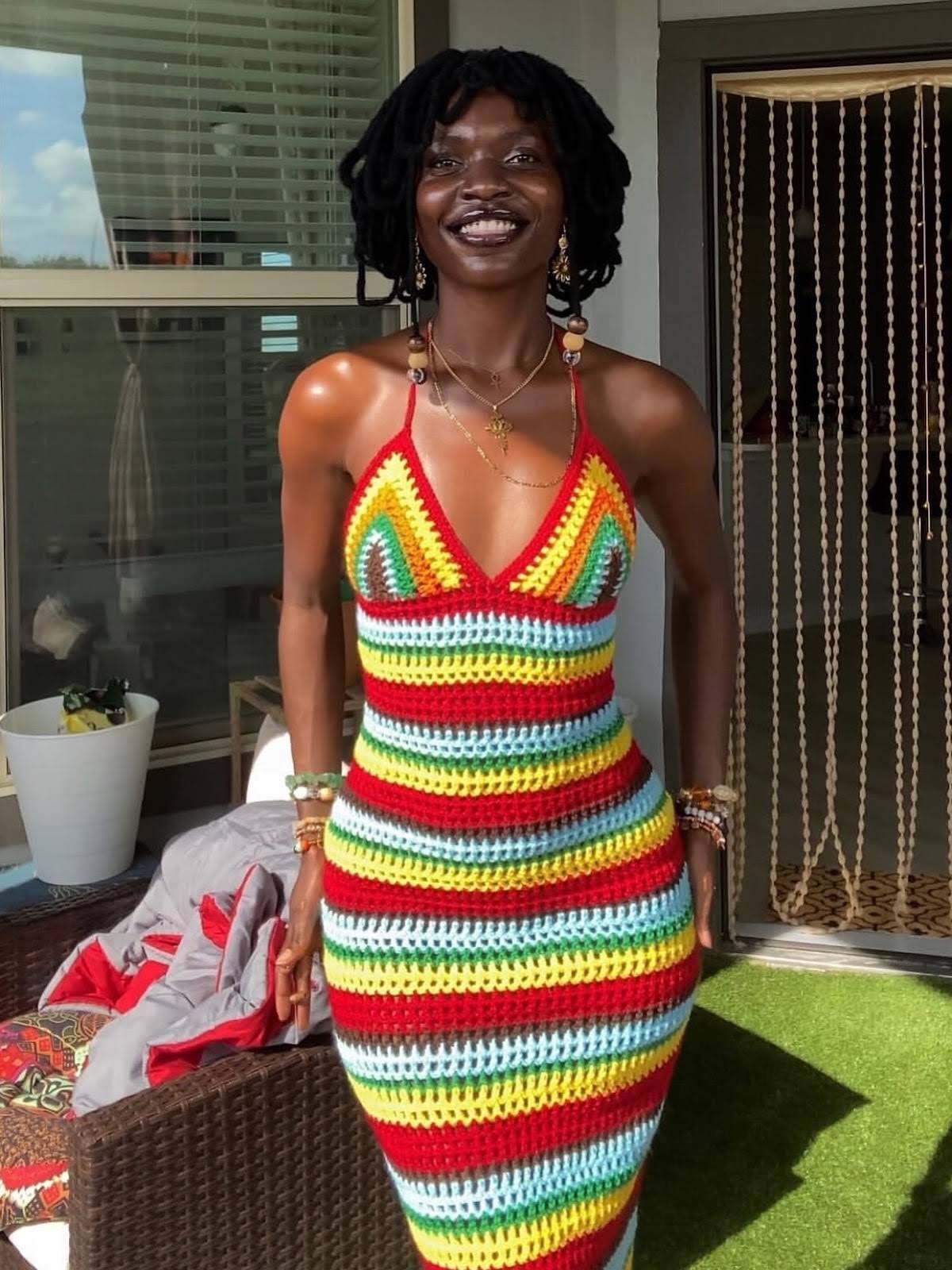 colorful crochet dress Rowan Halter Maxi Crochet Dress Multi, M / yellow main image 1
