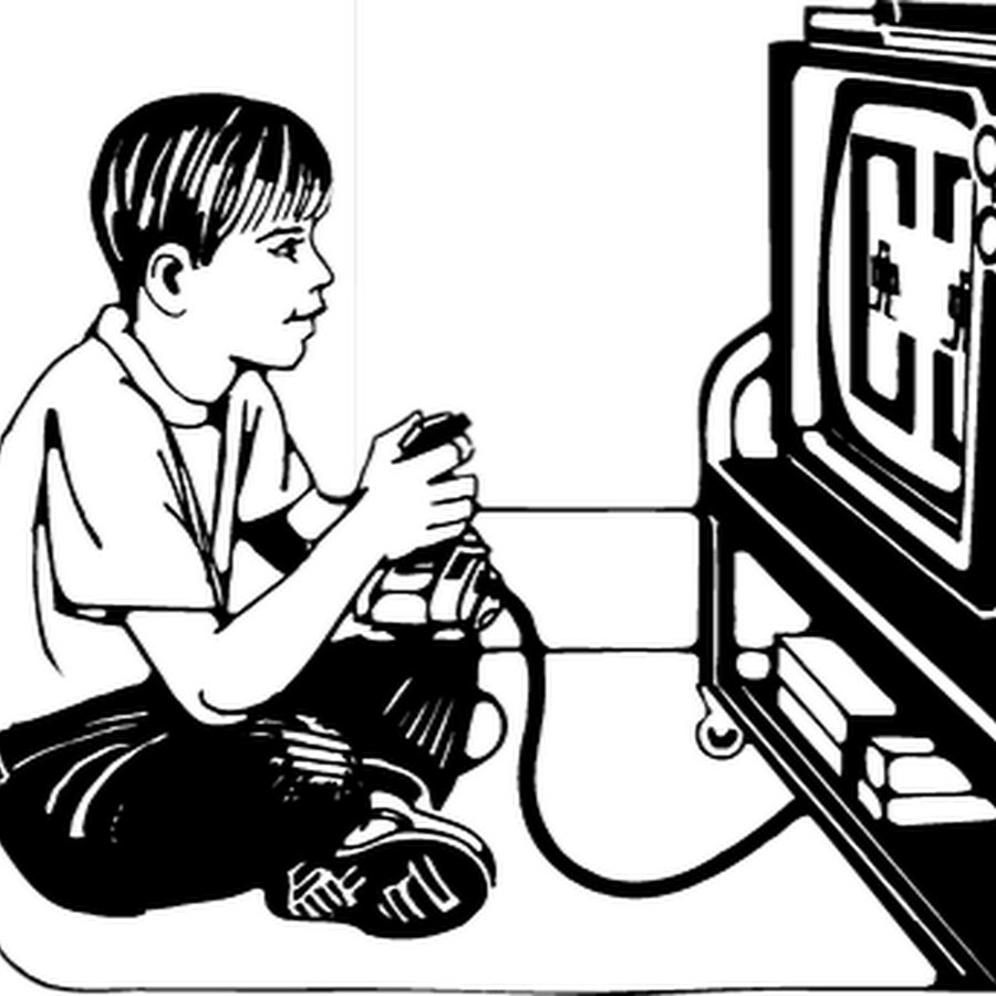 Мальчик играет в компьютер рисунок