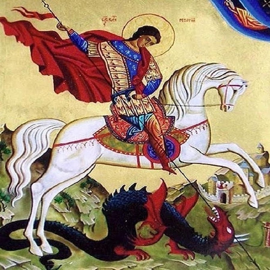 Победоносец поразил змея. Икона Святого Великого Георгия Победоносца.