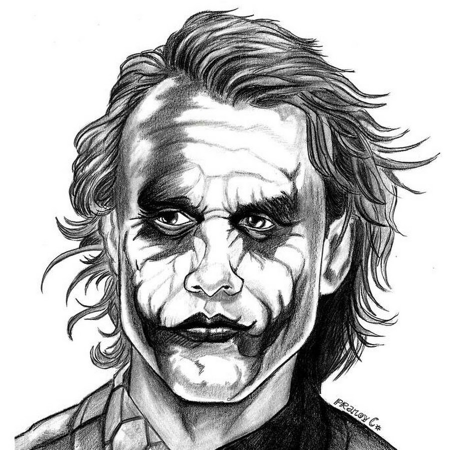 Джокер черно белый рисунок