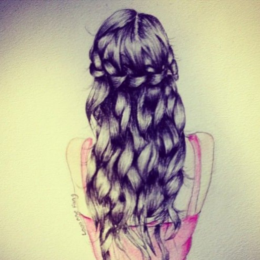 Нарисованная девушка с длинными волосами со спины