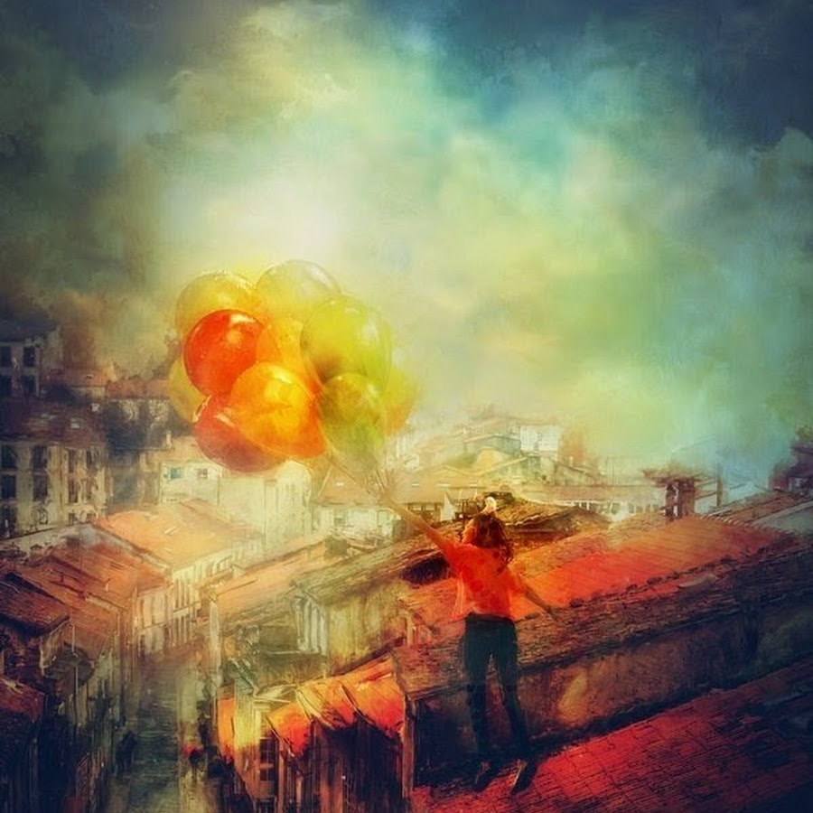 Девушка летящая над городом картина