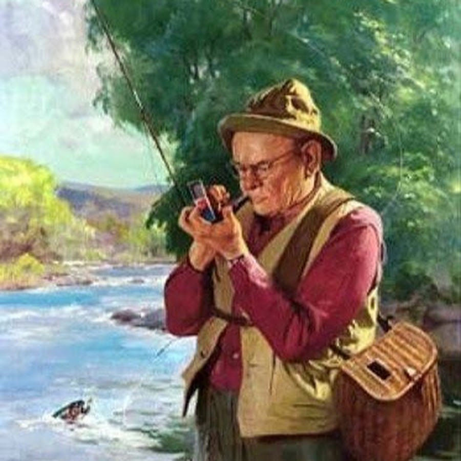 Картина рыбак с удочкой в шляпе