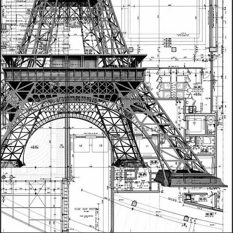 Чертеж эйфелевой башни с размерами