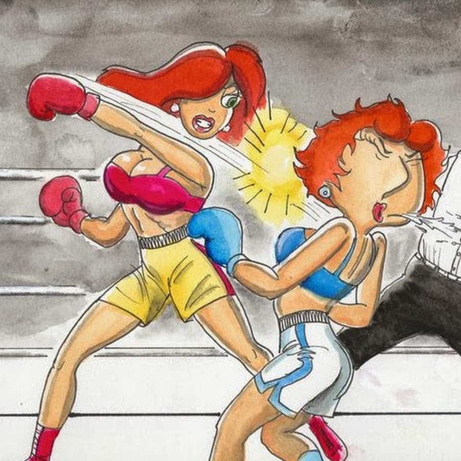 female girl boxing wrestling catfight cbust belly punch.