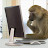 monkey at an office desk