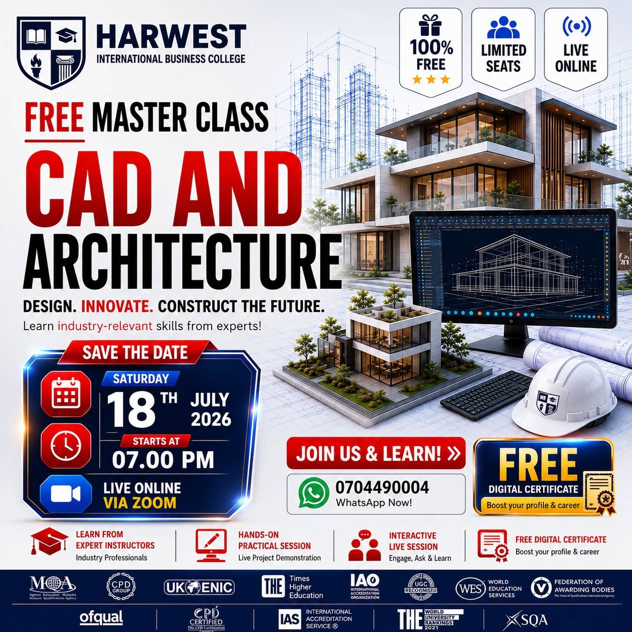 ONE DAY FREE CAD AND ARCHITECTURE  MASTER CLASS