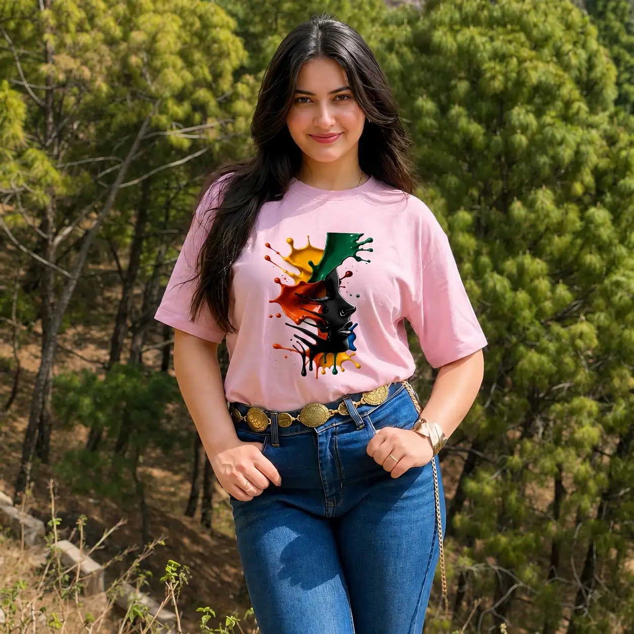 Vibrant Face Splash Unisex Classic Crew T-Shirt – Abstract Color Burst Graphic Tee