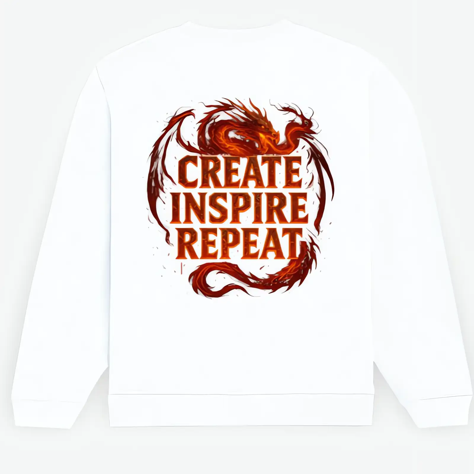 Create Inspire Repeat Dragon Sweatshirt | Unisex Premium 300 GSM Cotton Winter Sweatshirt - White