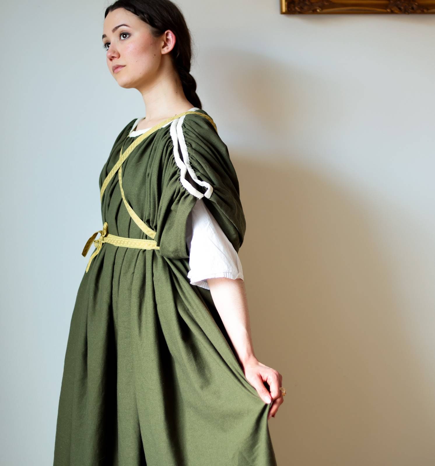 green emerald velvet dress Pine Green Long Silk Dress with Draped Neckline