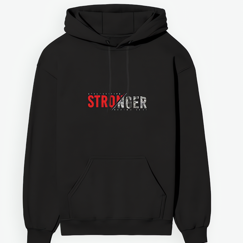 Stronger Graphic Hoodie | Unisex Premium 300 GSM Cotton Winter Hoodie - Black