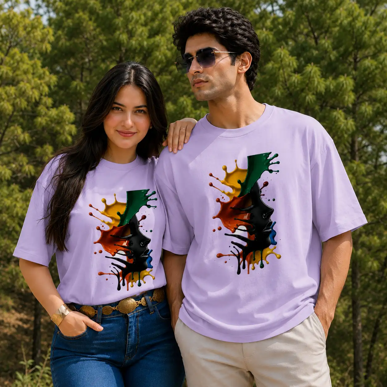 Vibrant Face Splash Unisex Classic Crew T-Shirt – Abstract Color Burst Graphic Tee