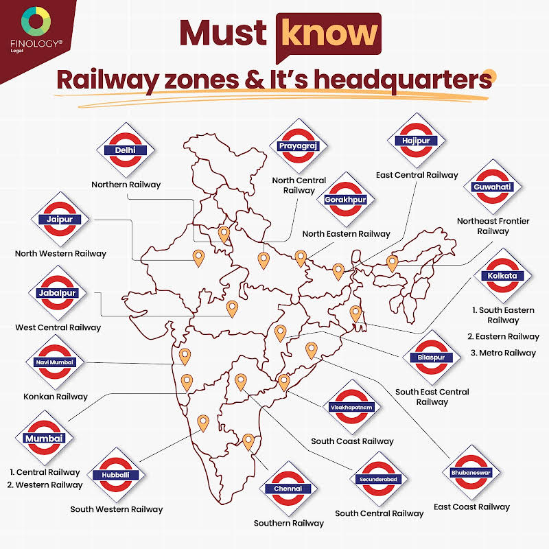 Indian Railway Zone and it's Headquarters | Finology Legal
