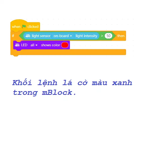 Lện lá cờ màu xanh trong lập trình robot mBlock