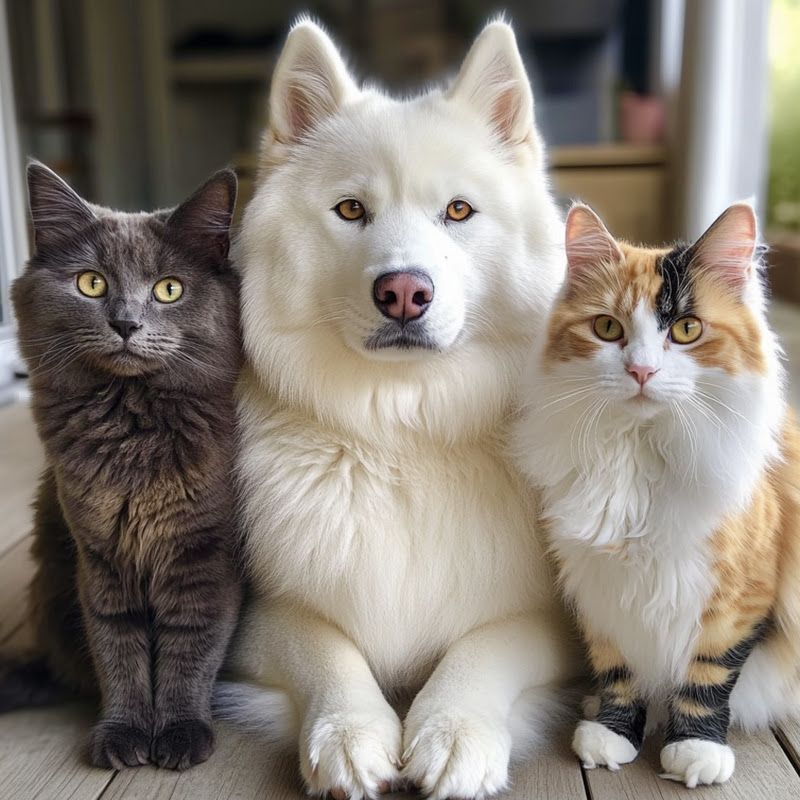 Husky and Two Kitty Cats