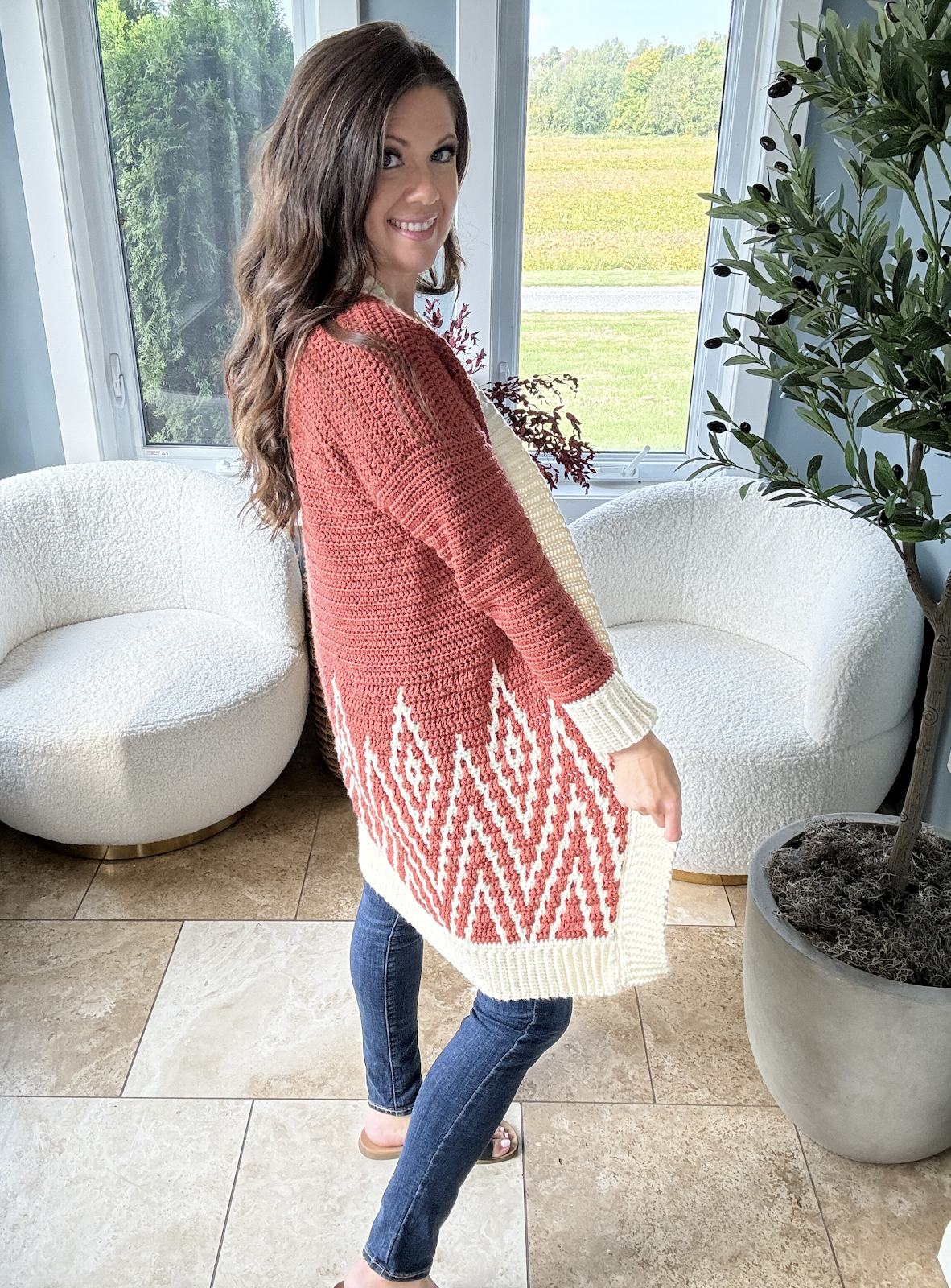 switch cardigan♡ chouyatou Women's Cable Knit Embroidery Patchwork Cardigan V Neck