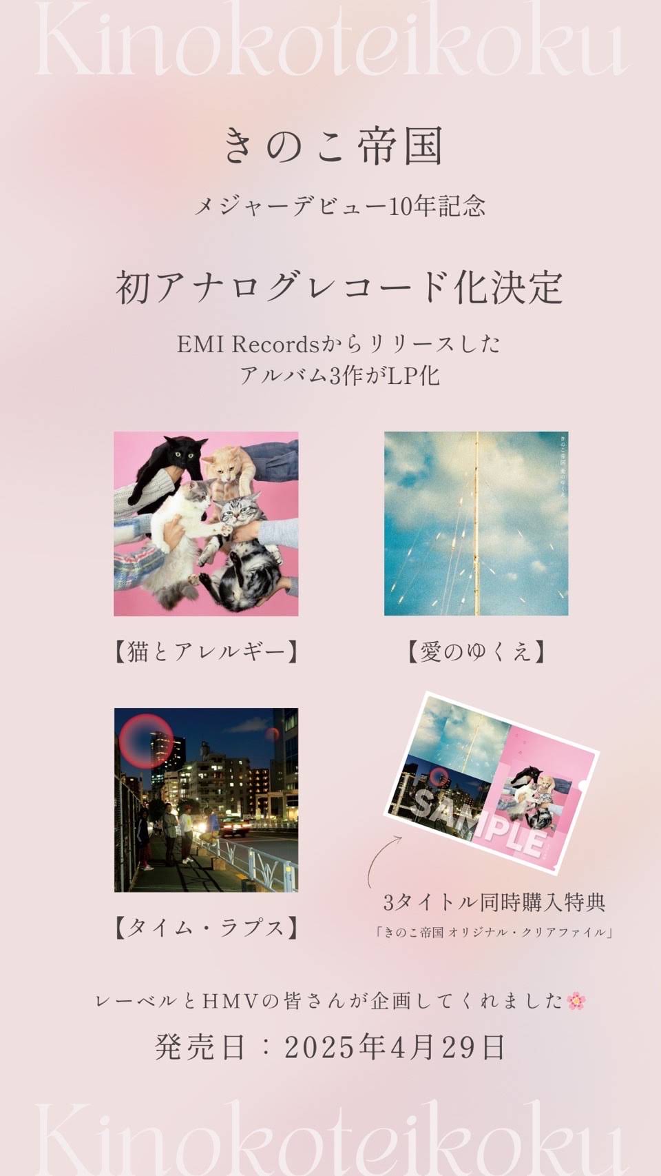 きのこ帝国 レコード アナログ 猫とアレルギー タイムラプス