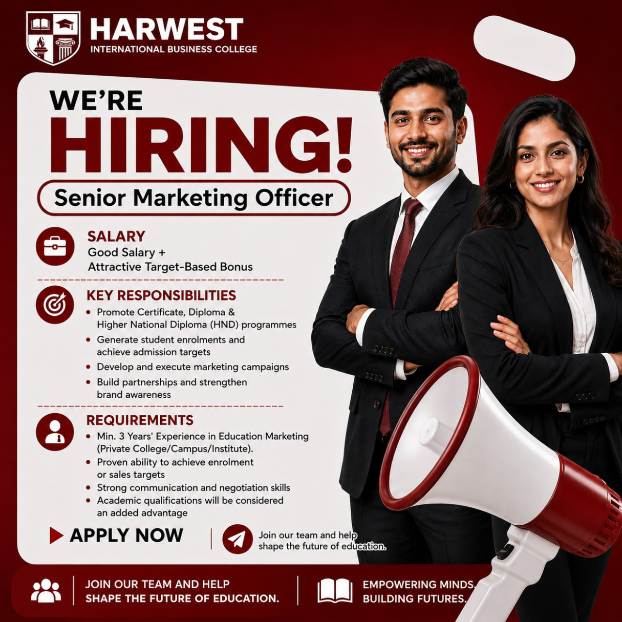 VACANCY POSTER FOR SENIOR MARKETING OFFICER