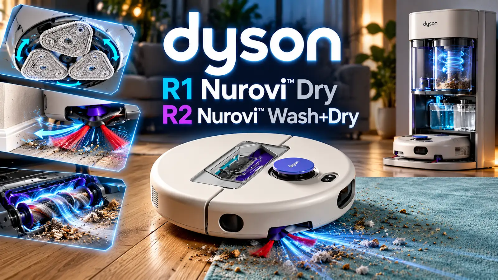 Dyson porta in Italia i robot R1 Nurovi Dry e R2 Nurovi Wash+Dry con pulizia automatizzata e stazione ciclonica