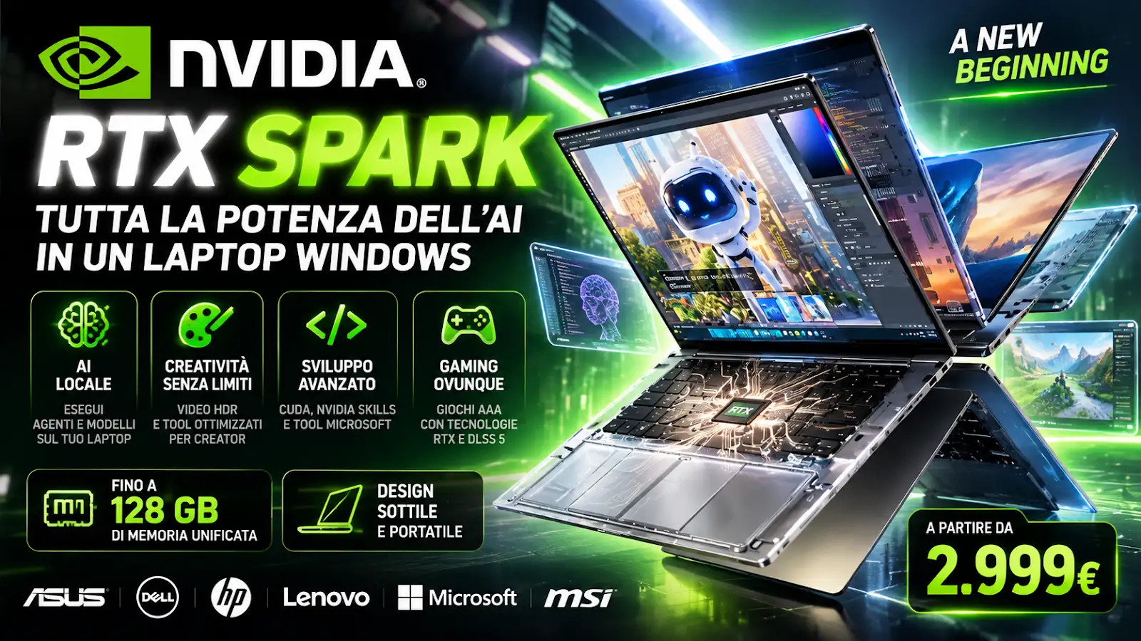NVIDIA RTX Spark debutta sui laptop Windows con AI locale, fino a 128 GB di memoria e prezzi da 2.999 euro