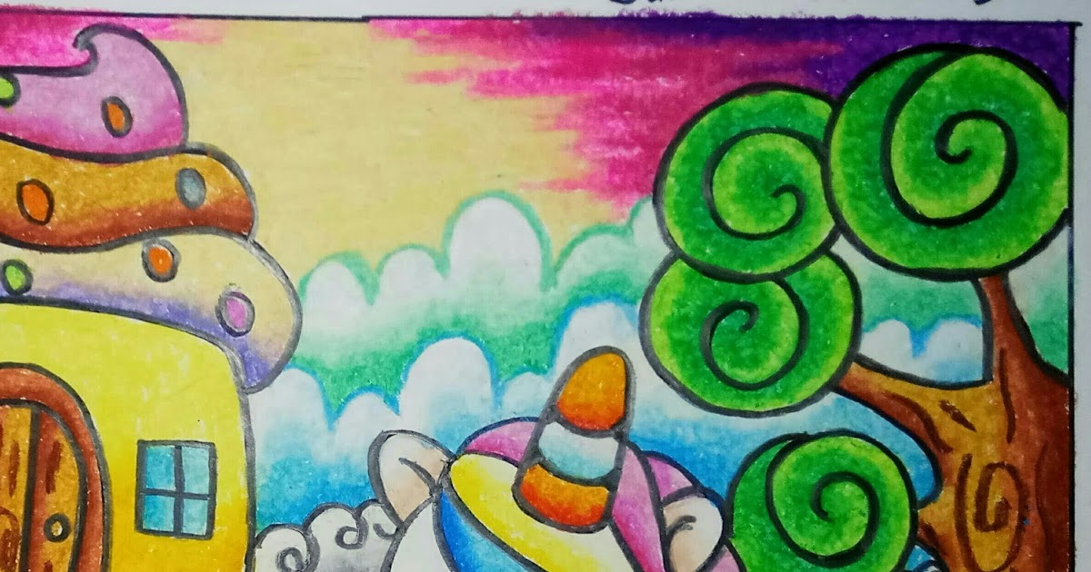 Mewarnai Pemandangan Alam Dengan Crayon - 4 Langkah Menggambar Dan