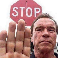 Arnold Schwarzenegger In front of a stop sign