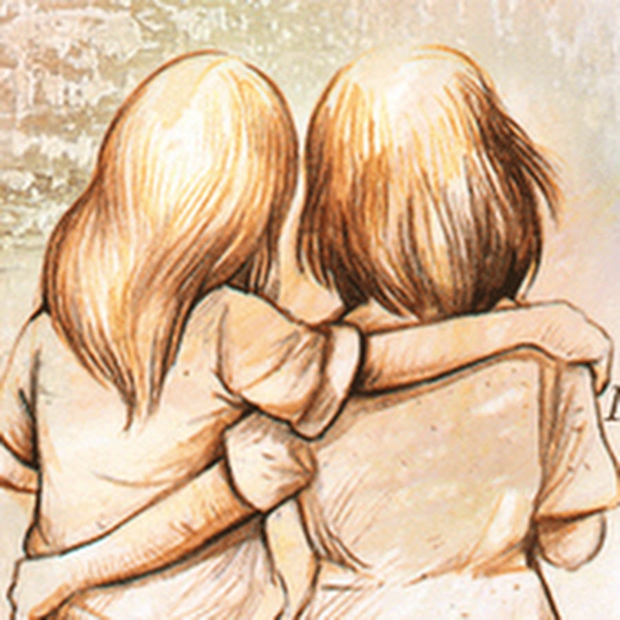 2 Девочки обнимаются рисунок