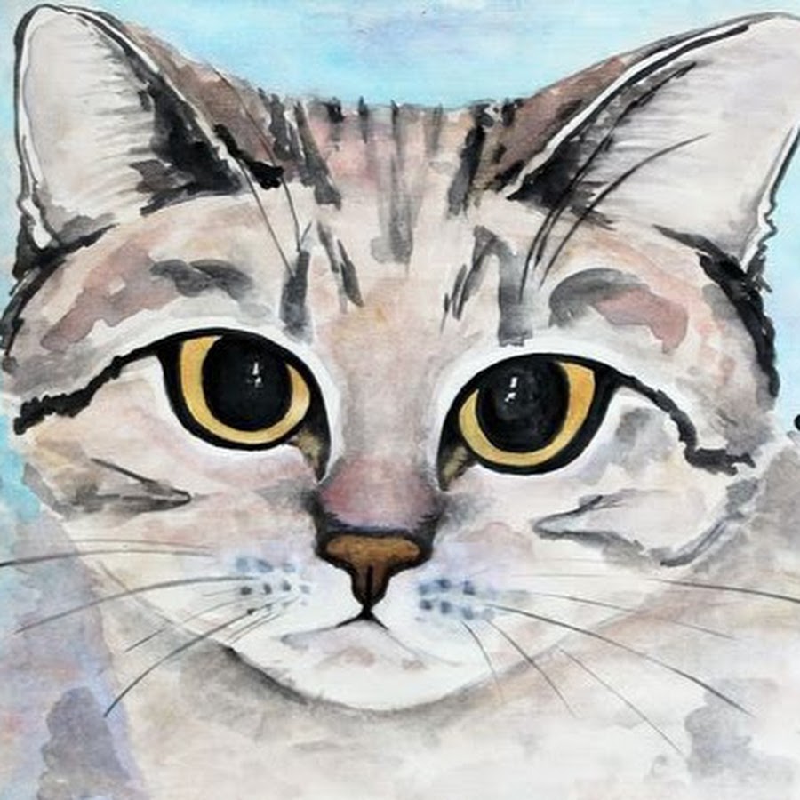 Как нарисовать котика красками легко