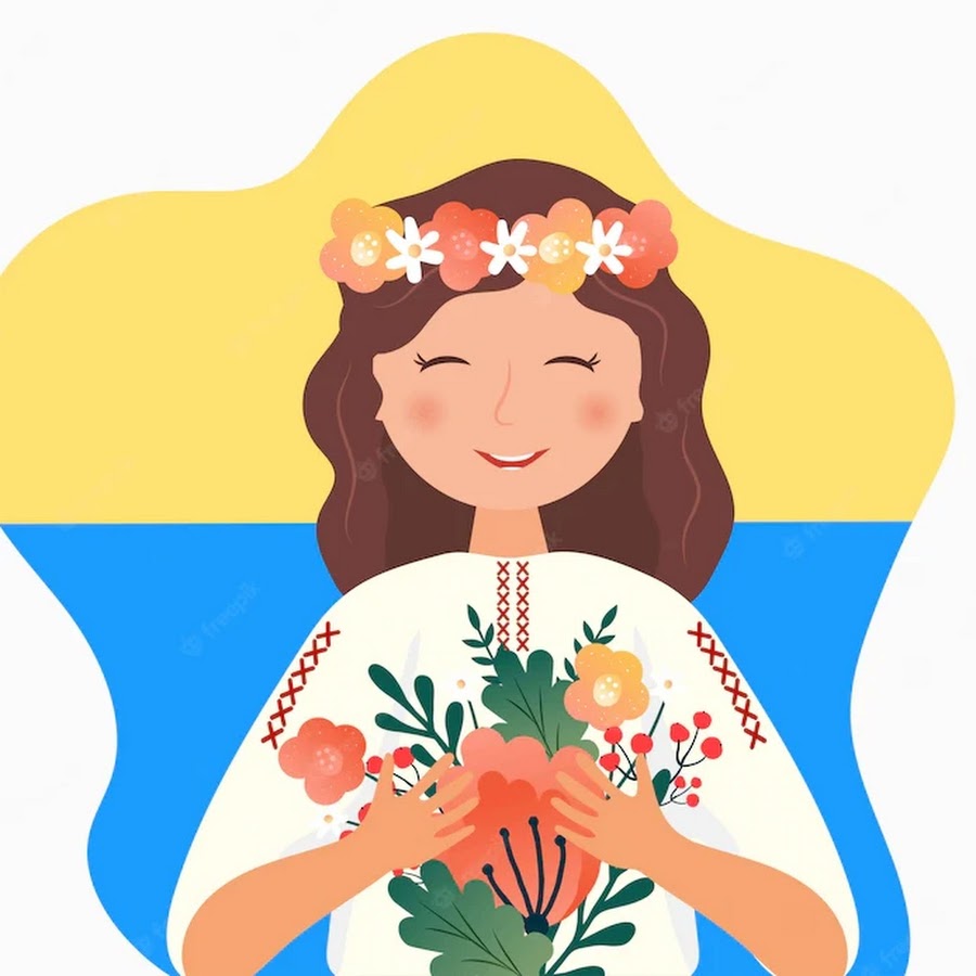 Девушка с флагом Украины, в венке