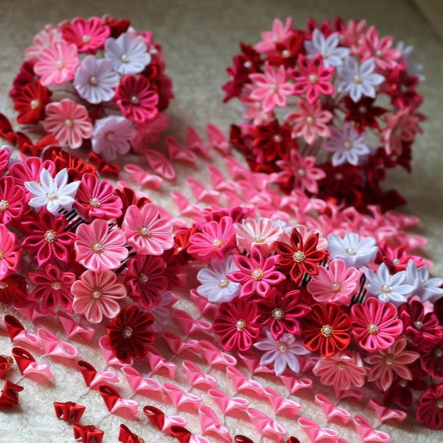 канзаши. рукоделие канзаши. цветы канзаши. цветы из лент. цветы канзаши.