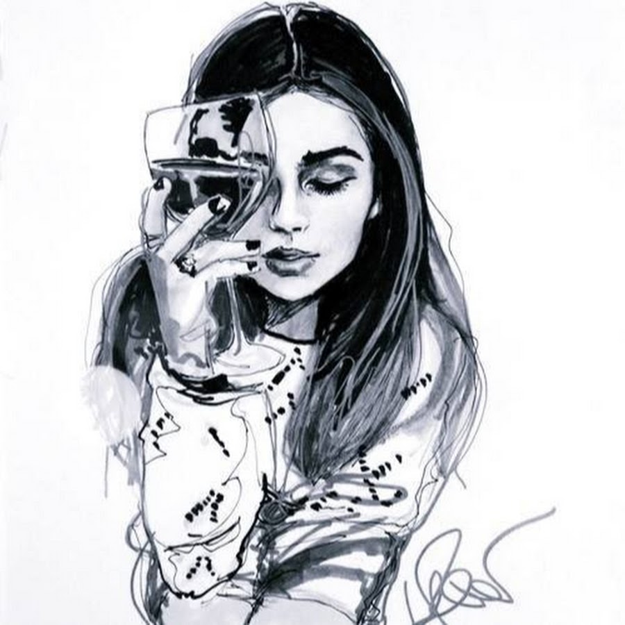 Девушка с вином рисунок