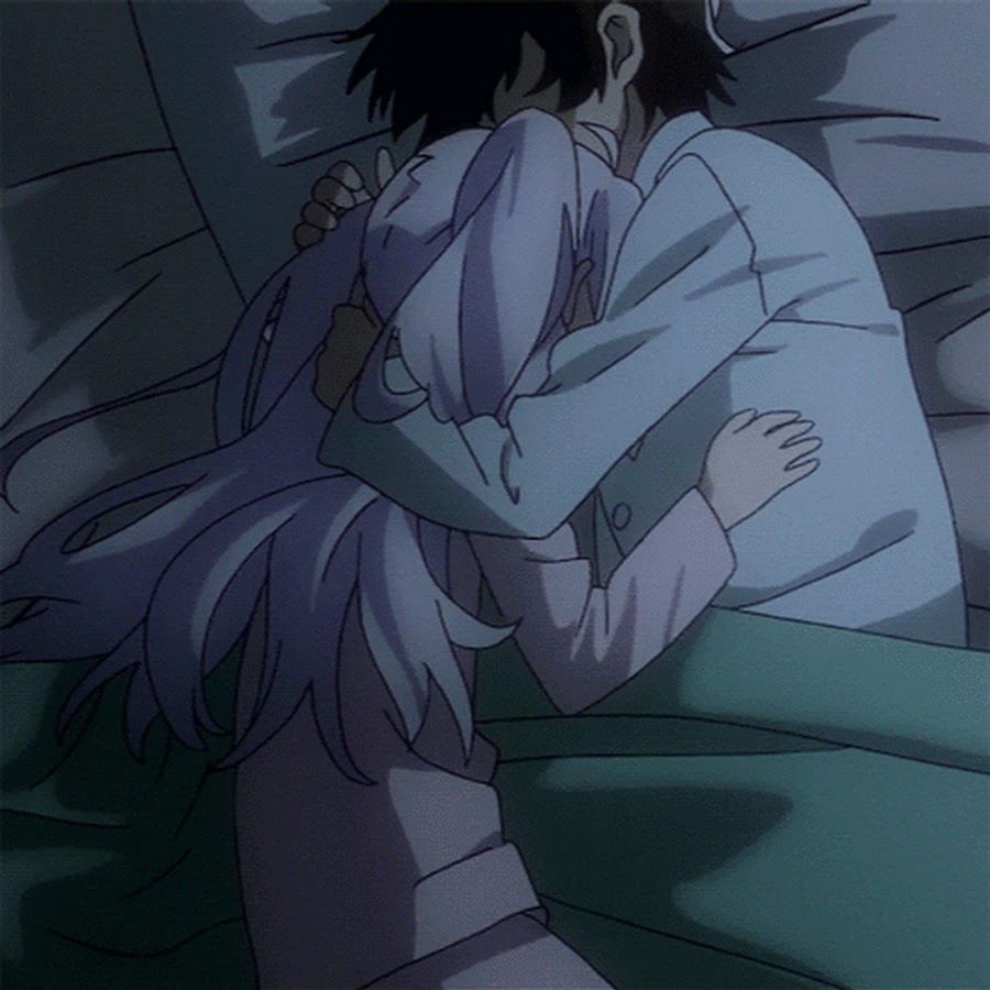 Anime couple hug gif