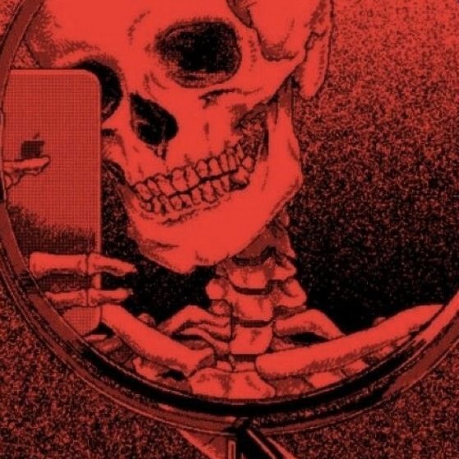 Красный скелет с телефоном