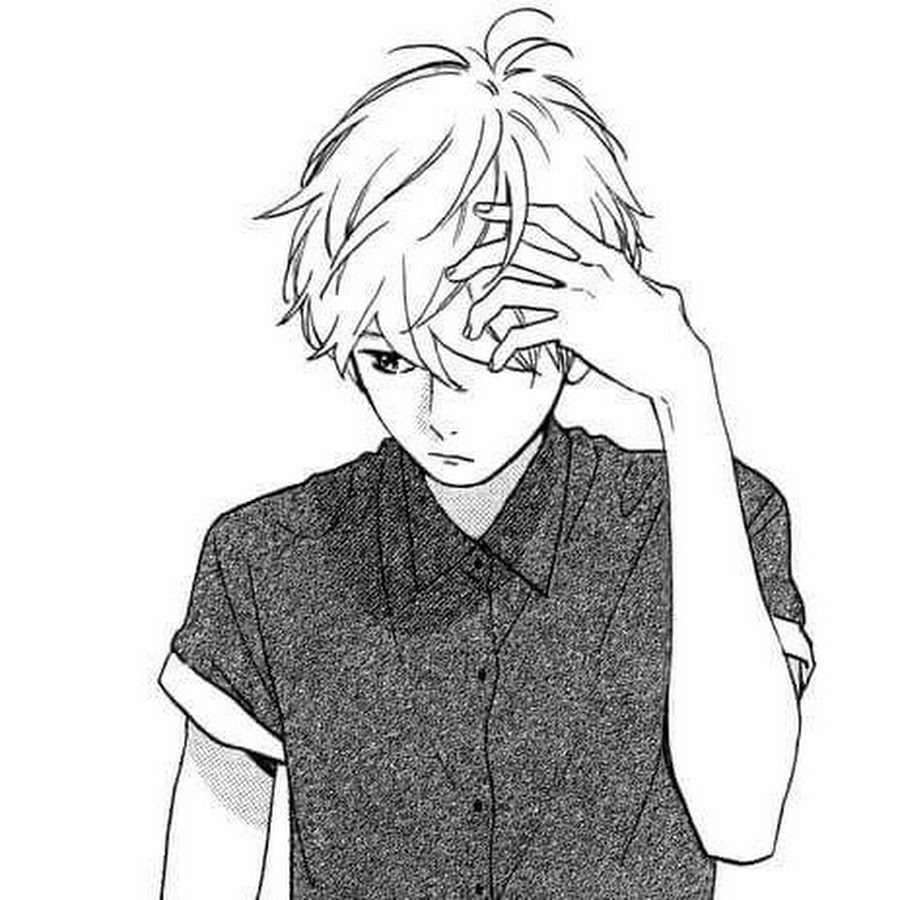 Черно белый рисунок аниме парень