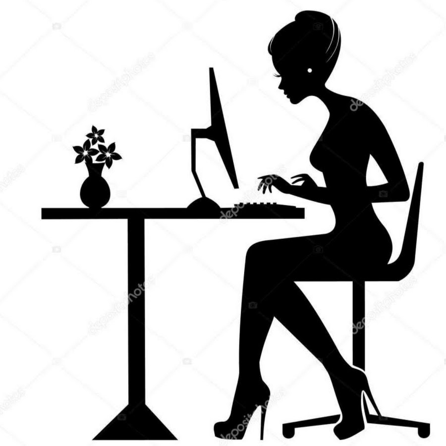 Силуэт девушки с компьютером